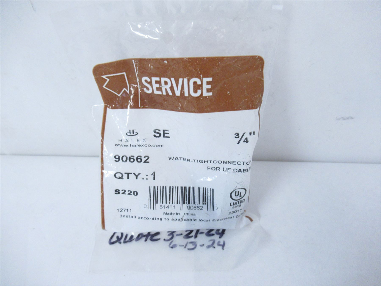 Halex 90662; Connector Water Tight .75"