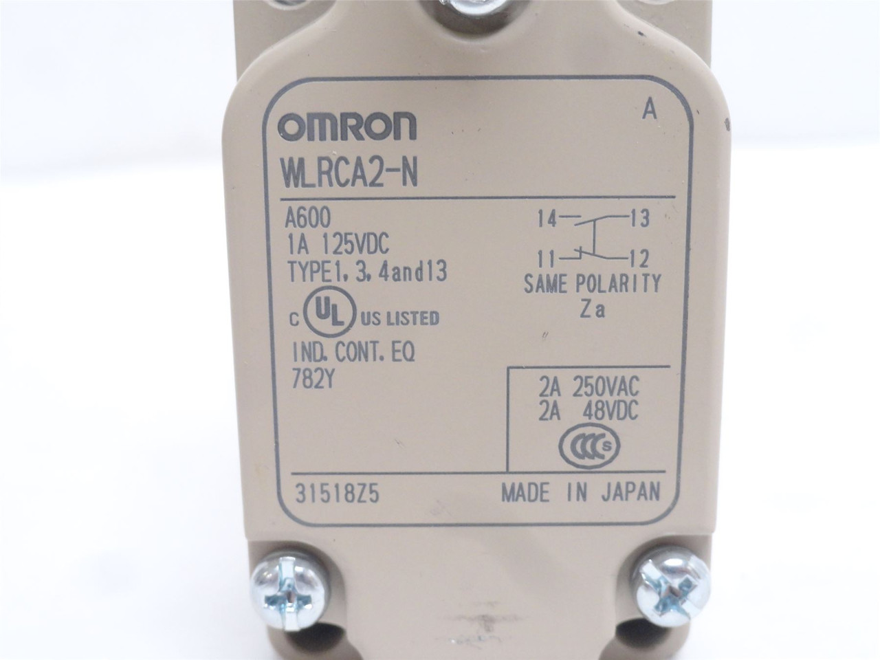 Omron WLRCA2-N; Limit Switch; 2A; 250VAC/125VDC; 1/2NPT