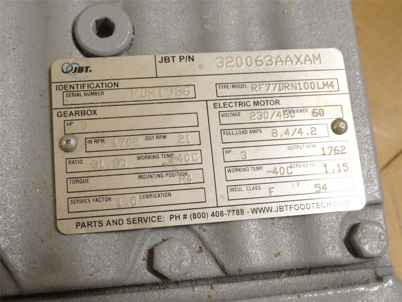 JBT 320063AAXAM; AC Gearmotor; 81.8:1 Ratio; 3HP; 230/460V