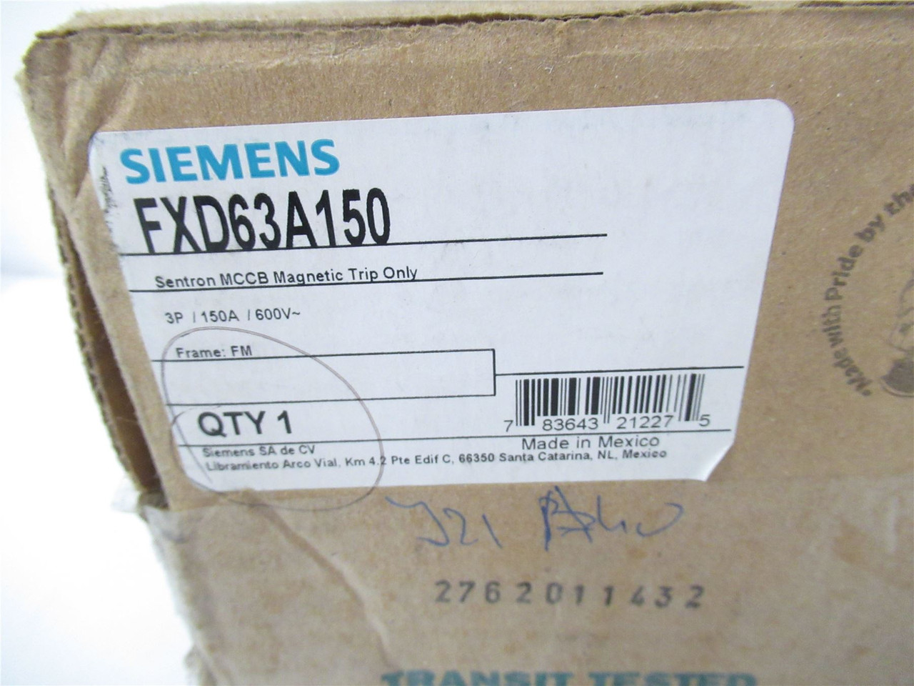 Siemens FXD63A150; Circuit Breaker 150A 3Pole 600V