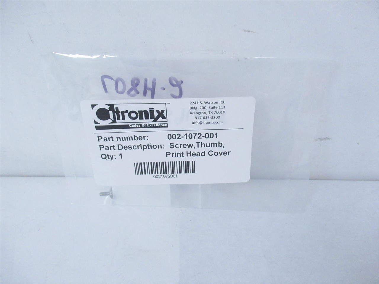 Citronix 002-1072-001; Screw Thumb Print Head Cover