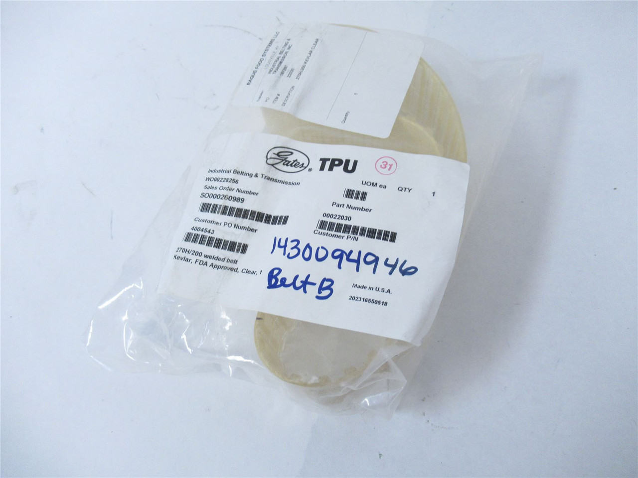Gates 22030; Belt Kevlar FDA Approved Clear