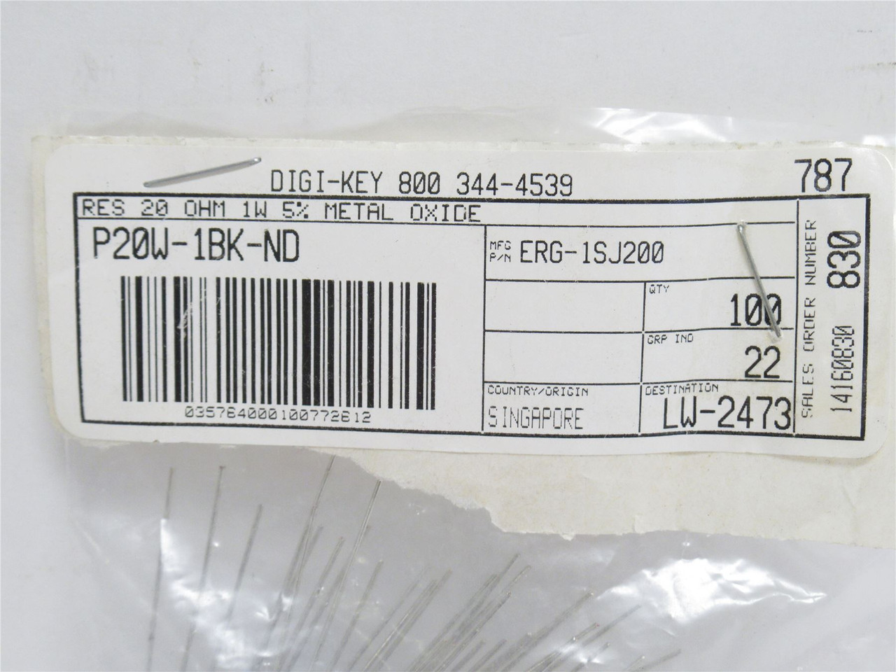 Panasonic ERG-1SJ200; Bag-100; 20 Ohms ±5% 1W; Flame Proof