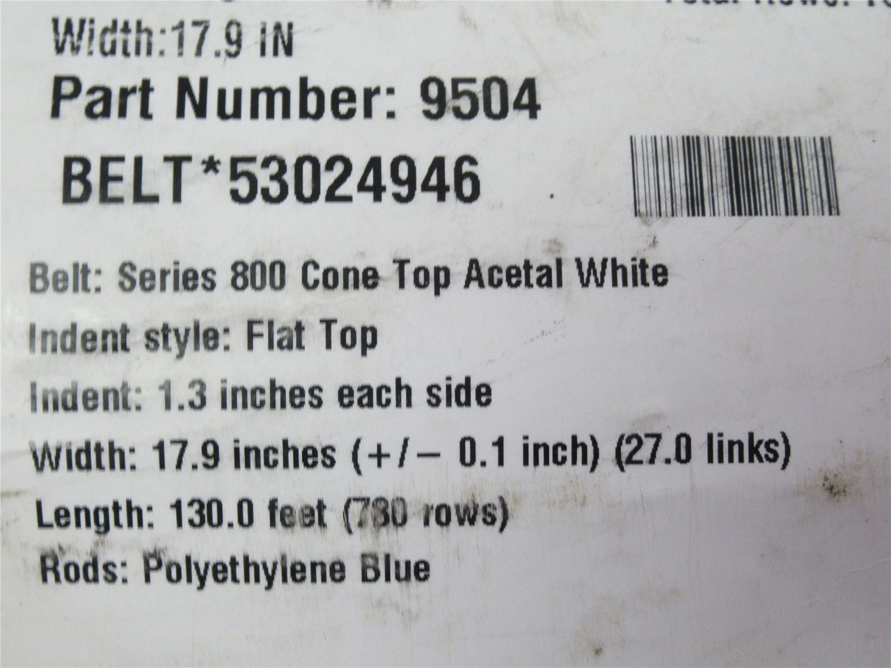 Intralox 9504-18; Series 800 Cone Top Belt 17.9"W x 18'L