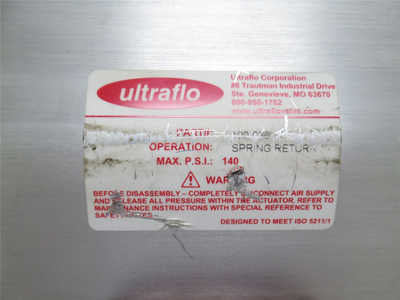 Ultraflo 25400171F516; Actuated Butterfly Valve; 2-1/2"