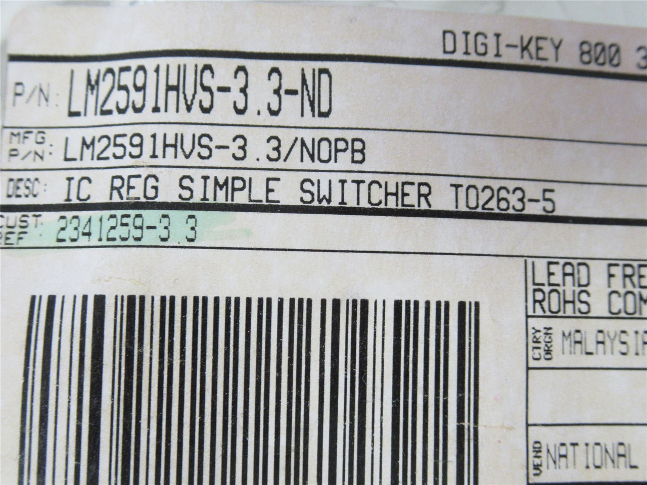 Texas Instruments LM2593HVS-3.3/NOPB; Lot-15 IC Reg Buck;3.3V