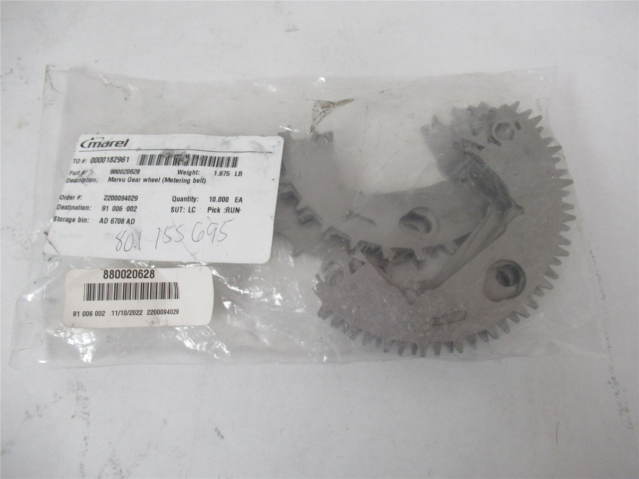 Marel 880020628; Lot-10 Marvu Gear Wheel (for Metering Belt )