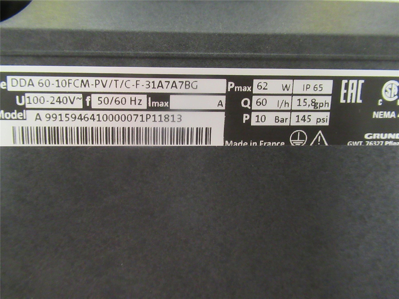 Grundfos 99159464; Dosing Pump  DDA60-10FCM-PV/T/C/F-31A7A7BG