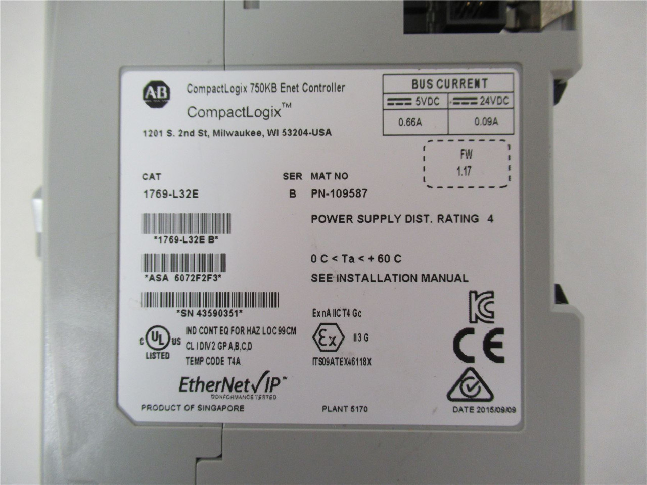 Allen-Bradley 1769-L32E; Controller ModuleETHERNET/IP SERIAL