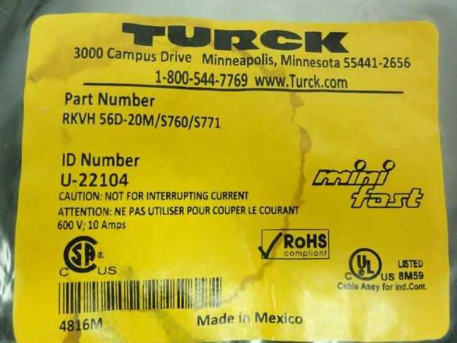 Turck U-22104; Female Cordset; RKVH 56D-20M/S760/S771