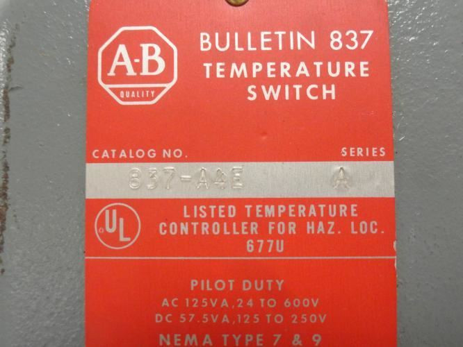 Allen-Bradley 837-A4E; Temp Controller Switch 125VA 24 - 600VAC