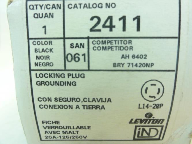Leviton 2411; Locking Plug; 20A; 125/250V