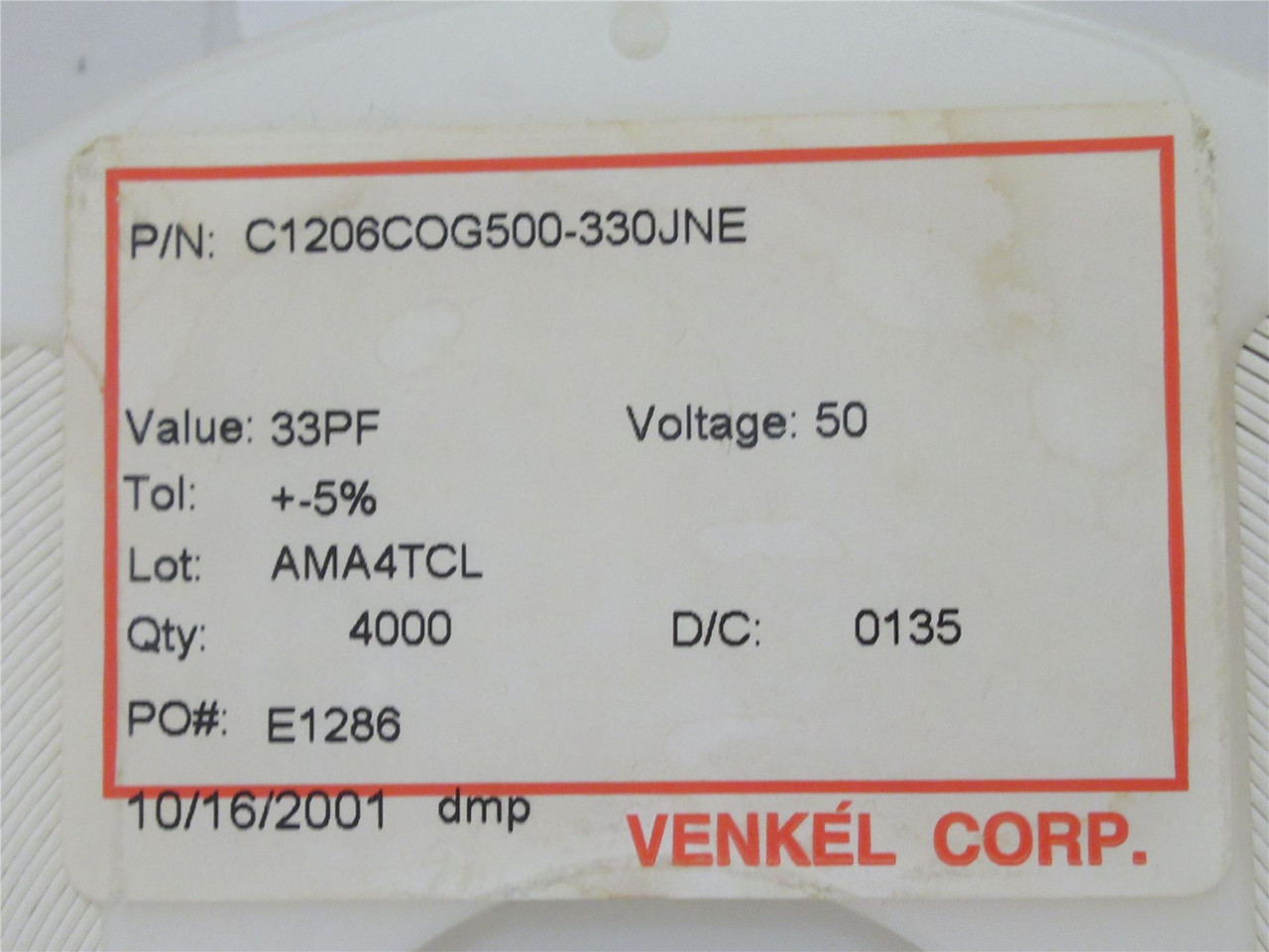 Venkel C1206C0G500-330JNE; Lot-4000 Ceramic Capacitor 33pF