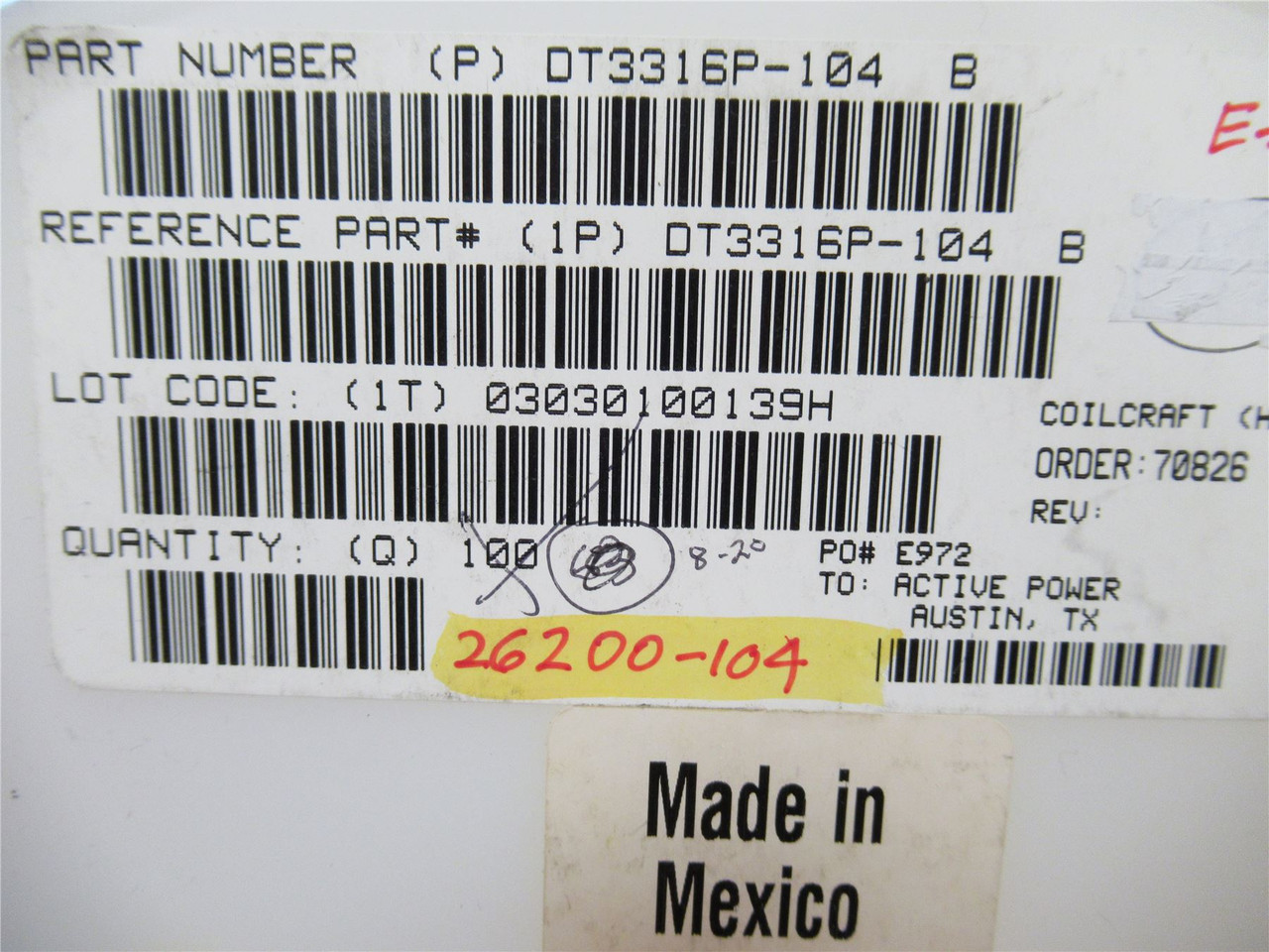 Coilcraft DT3316P-104; Lot-48 Fixed Inductors