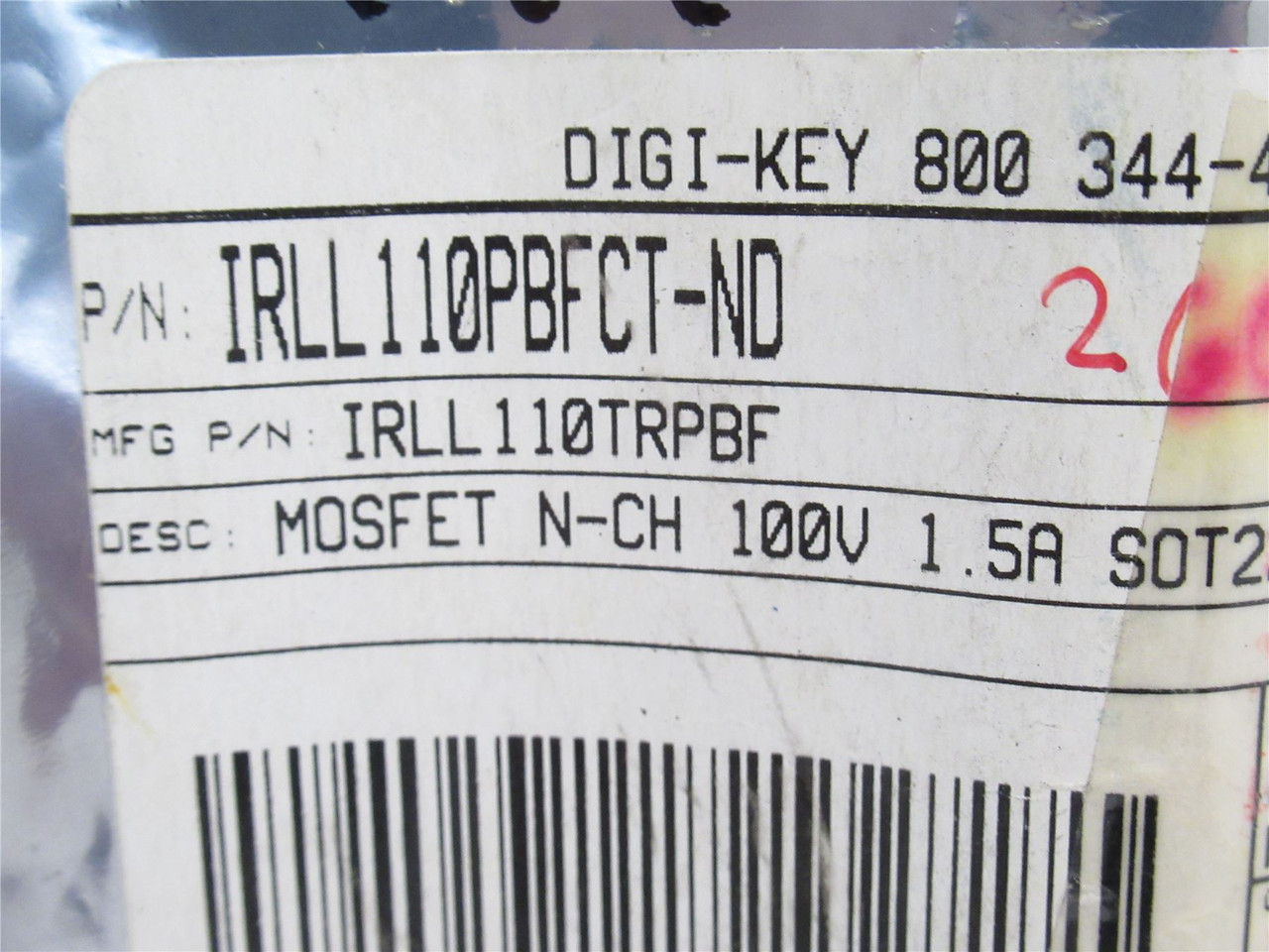 Vishay IRLL110TRPBF; Lot-100; Mosfet; N-Channel; 100V; 1.5A