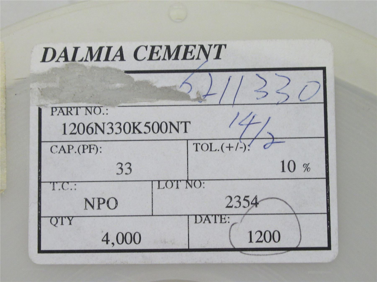 Dalmia 1206N330K500NT; Lot-3800 Ceramic Capacitor; 33PF; 10%