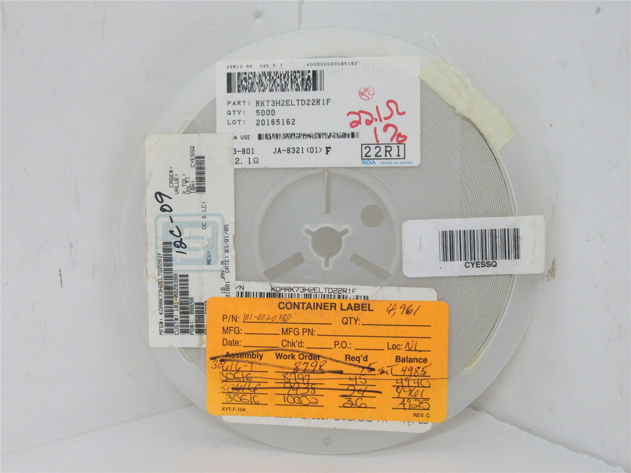 TTI K0ARK73H2ELTD22R1F; Lot-4800 Thick Film Resistor 22.1ohm