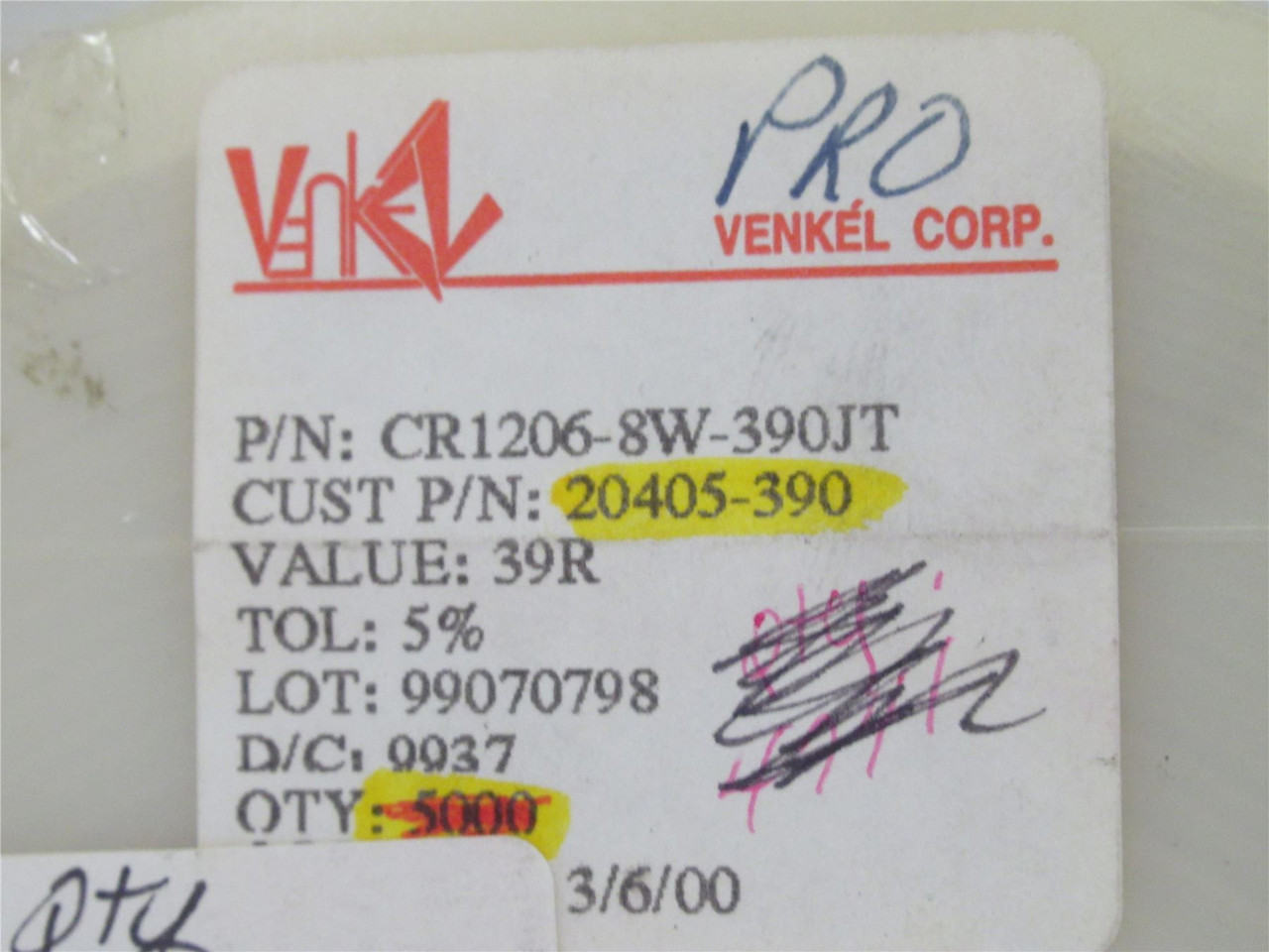 Venkel CR1206-8W-390JT; Lot-4100 Chip Resistor; 39ohm