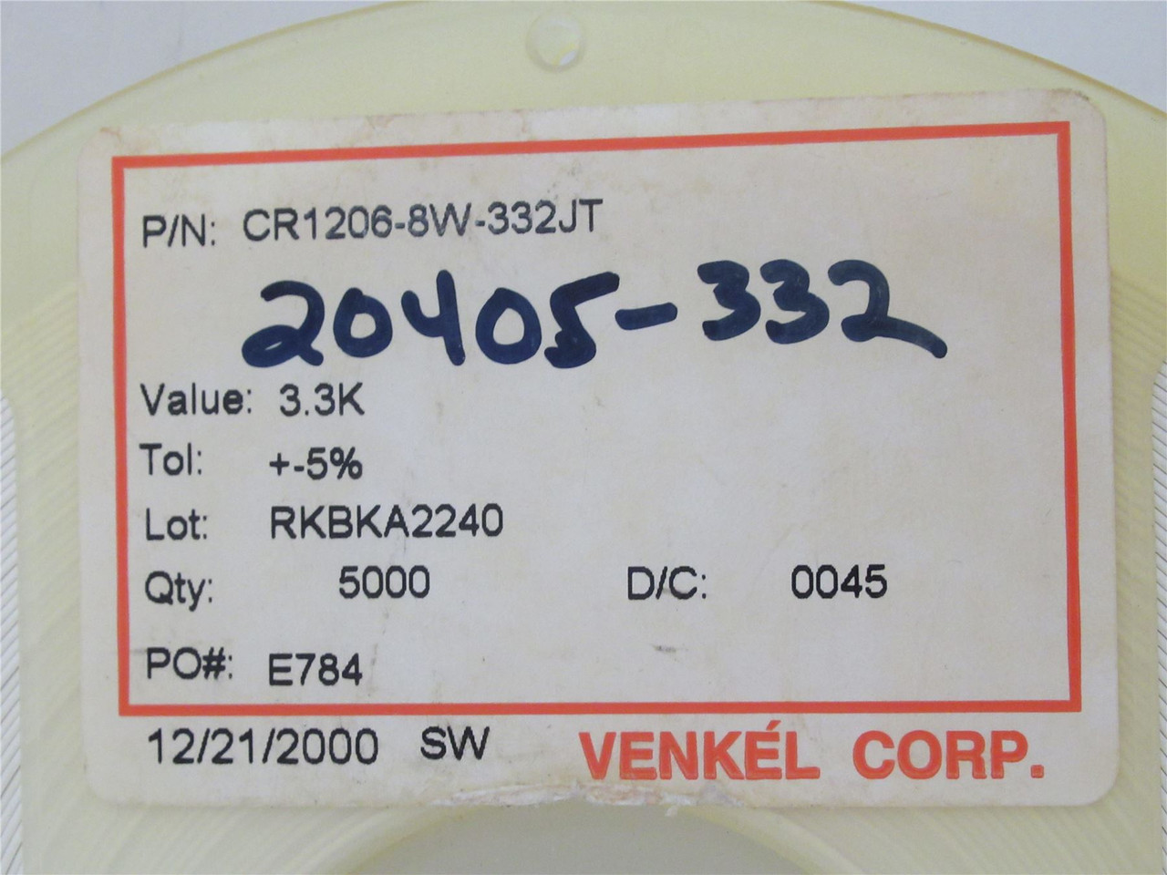 Venkel CR1206-8W-332JT; Lot-5000 Chip Resistor; 3.3Kohm; 5%