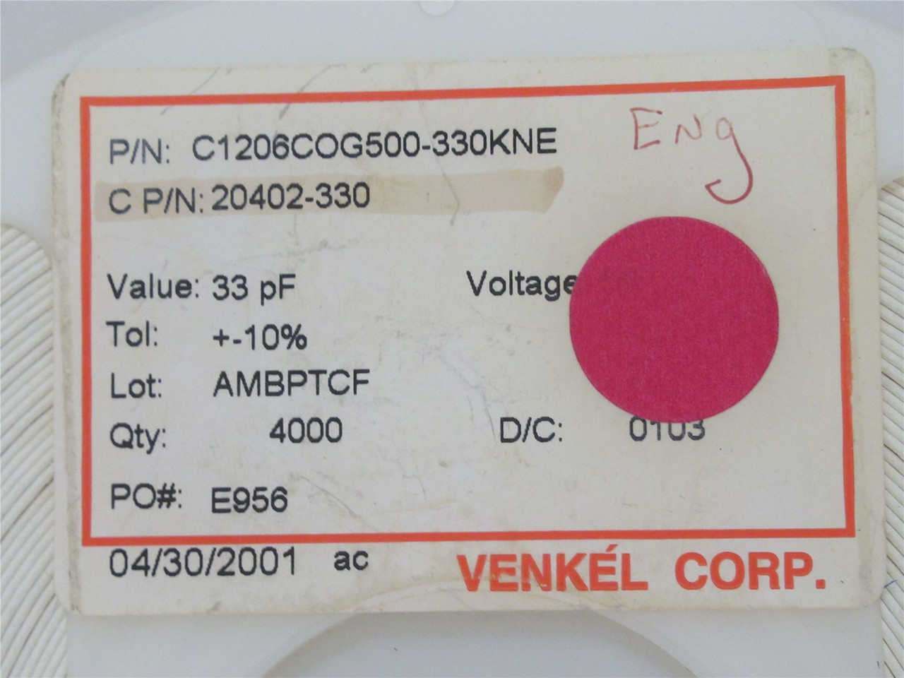 Venkel C1206C0G500-330KNE; Lot-3800 Ceramic Capacitor 33pF