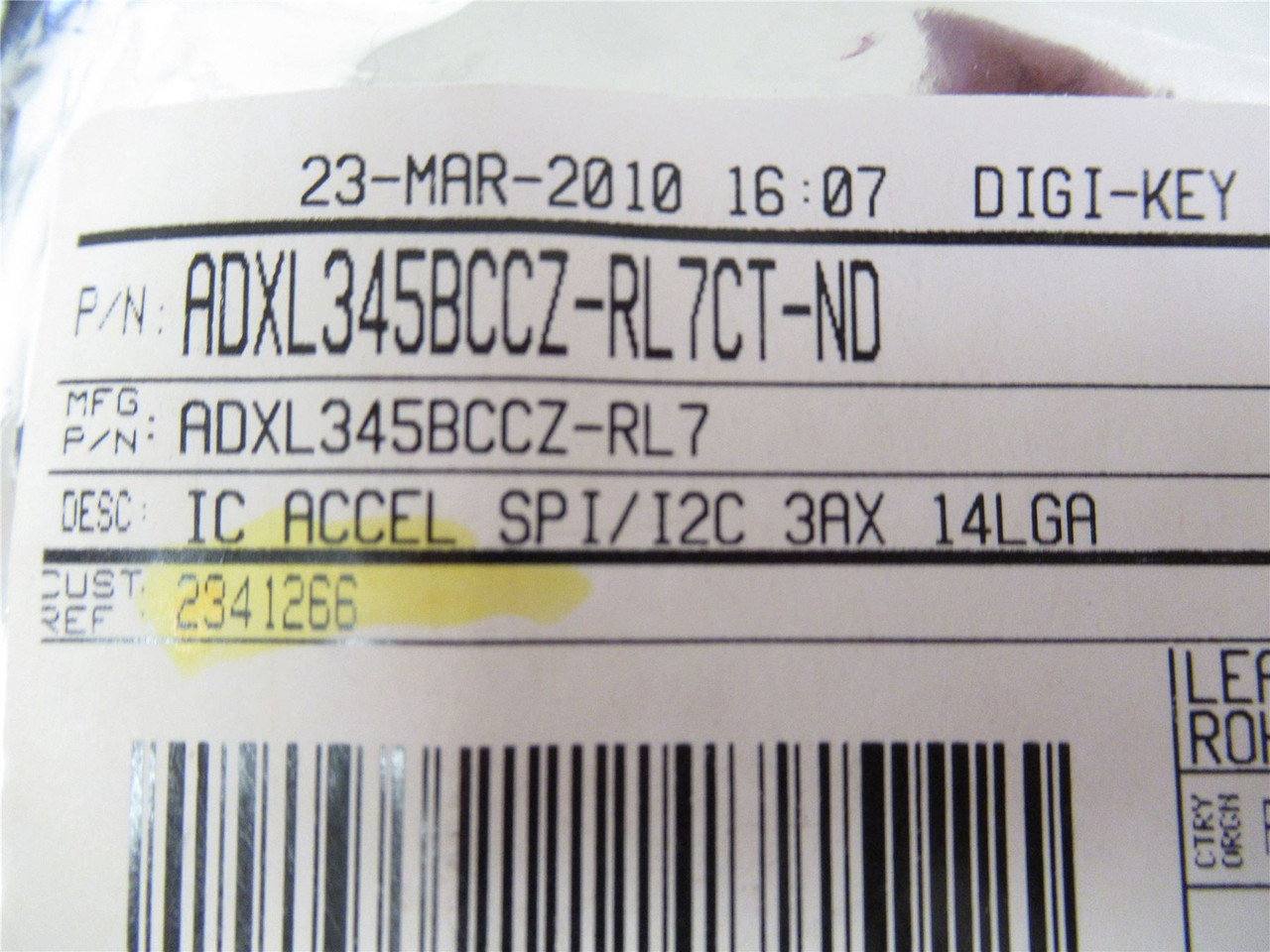 Analog Devices ADXL345BCCZ-RL7; Lot-5 Accelerometer; 3-Axis