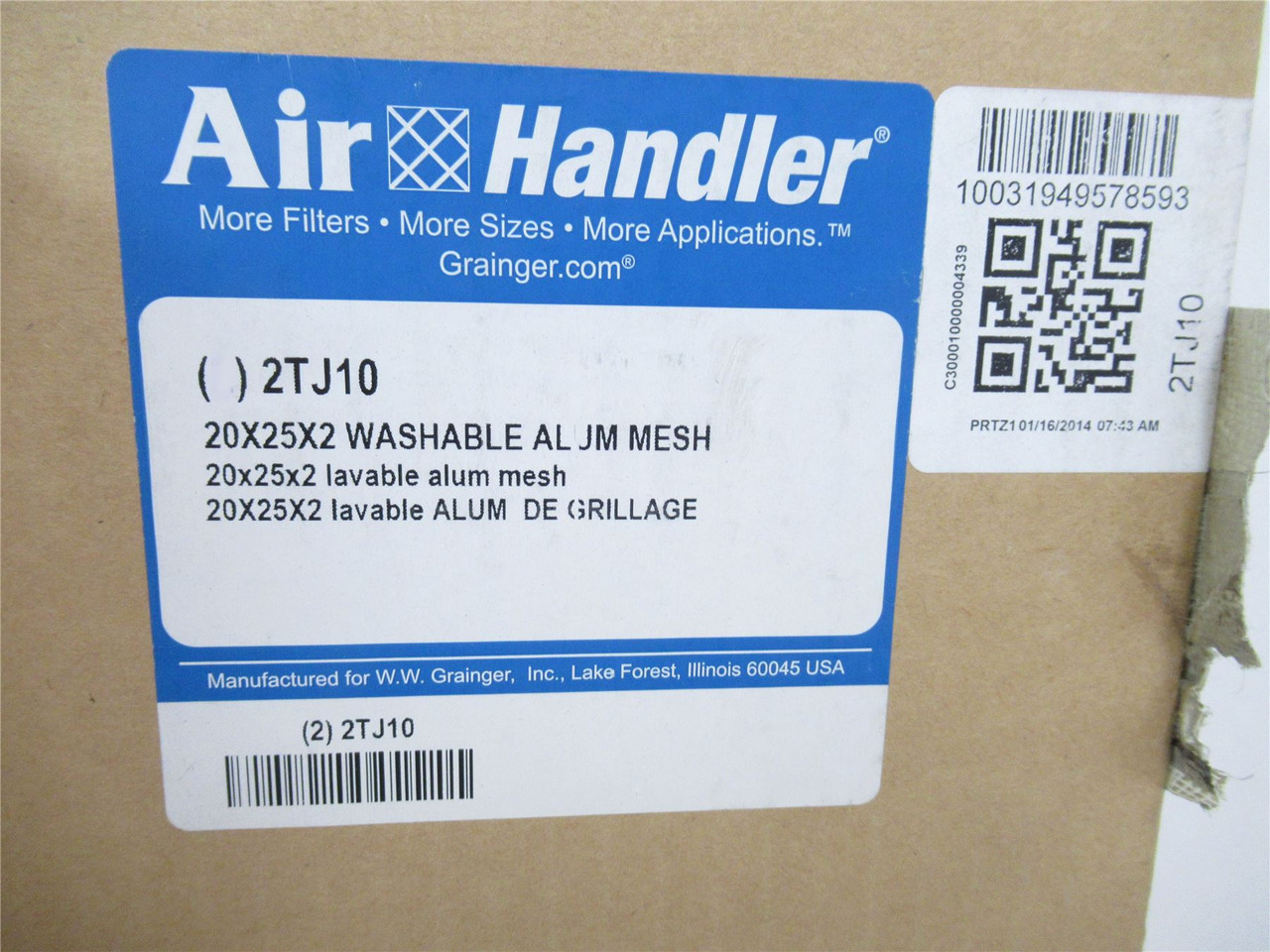 Air Handler 2TJ10; Air Filter 20x25x2 (only 1 filter)
