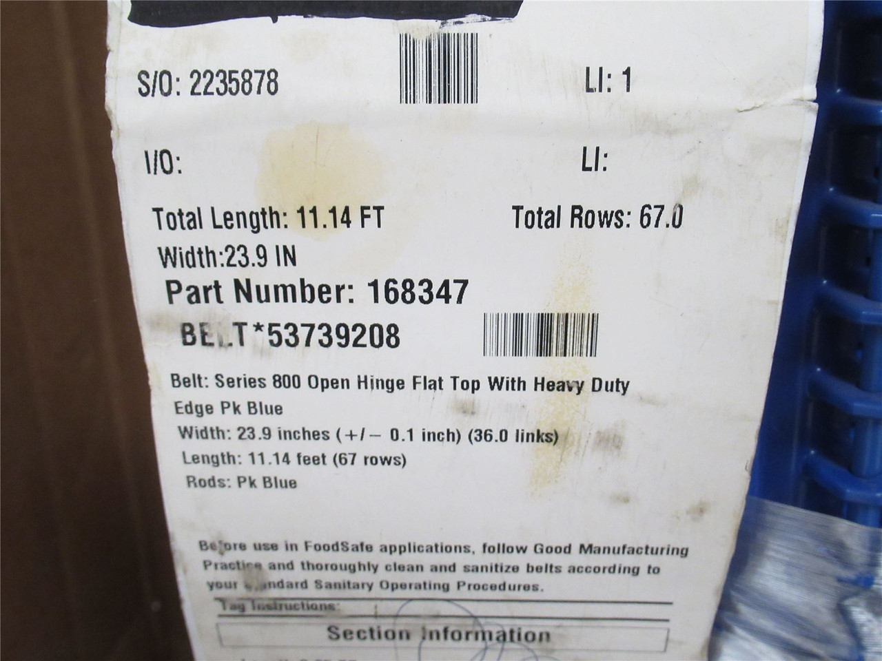 Intralox 16834753739208; ConveyorBelt Series 800  23.9"W x 6'L