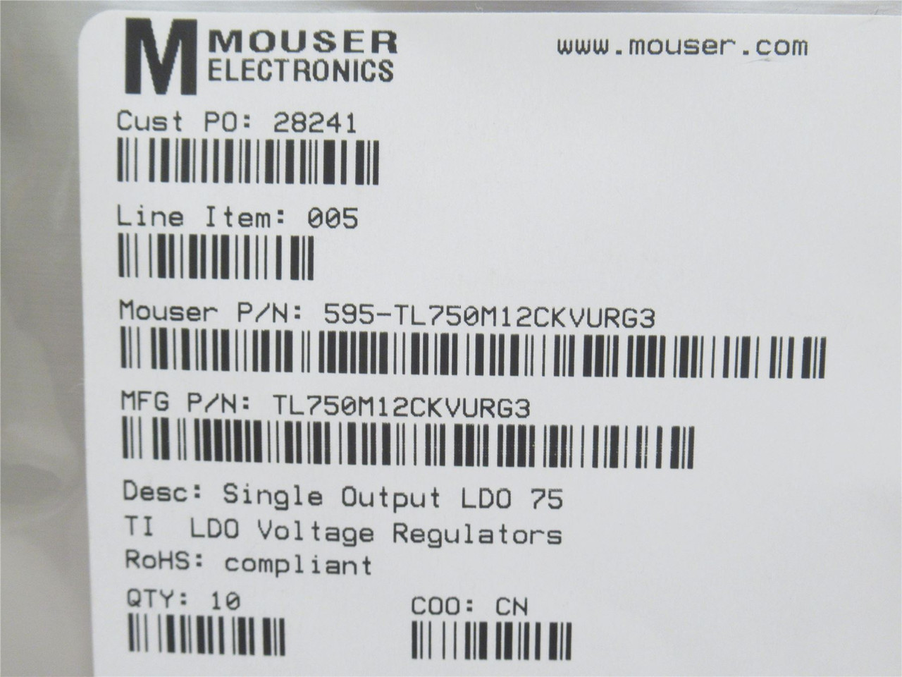 Texas Instruments TL750M12CKVURG3; Bag-10 Voltage Regulators