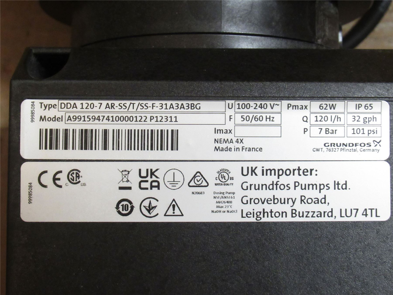 Grundfos 99159474; Dosing Pump DDA120-7 AR-SS/T/SS-F-31A3A3BG