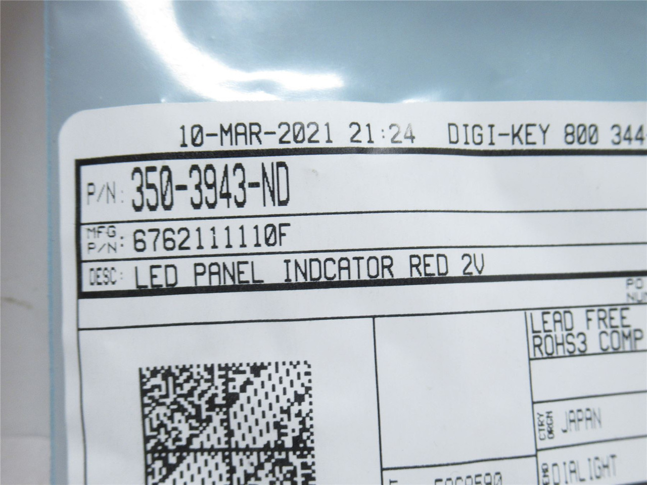 Dialight 6762111110F; Lot-3 Red LED Panel Indicators 2V; 20mA