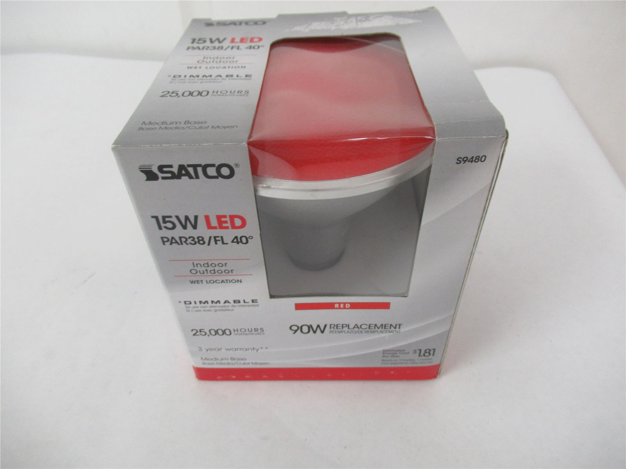 Satco 15WPAR/38/FL; LED Indoor Outdoor Reflector RedFlood15W