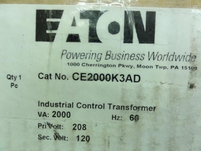 Eaton CE2000K3AD; Transformer 2000VA; Pri: 208V to Sec: 120V
