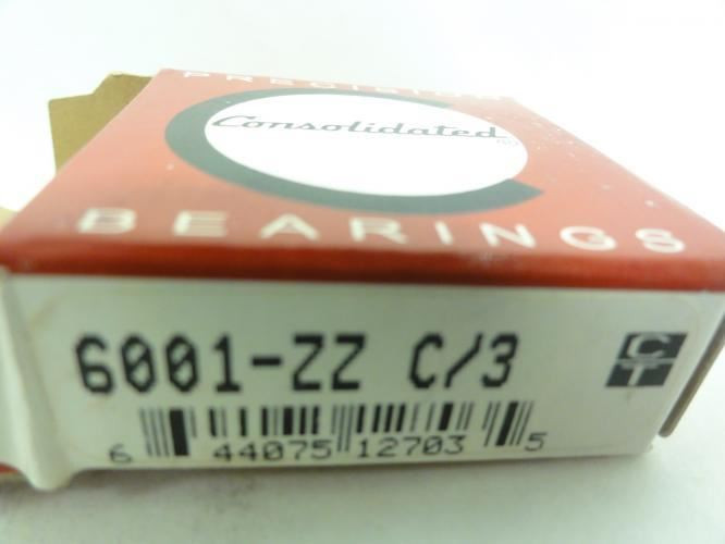 Consolidated 6001-ZZ-C/3; Ball Bearing; 12mm ID; 28mm OD; 8mm W