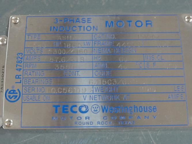 Teco P2502; AC Motor 250Hp; 2300/4160V; 3550Rpm; 2P; Type: ASHA