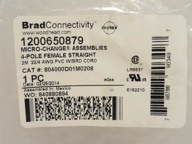 Woodhead 1200650879; Cordset; Micro-Change; 2m; 4A; 250V