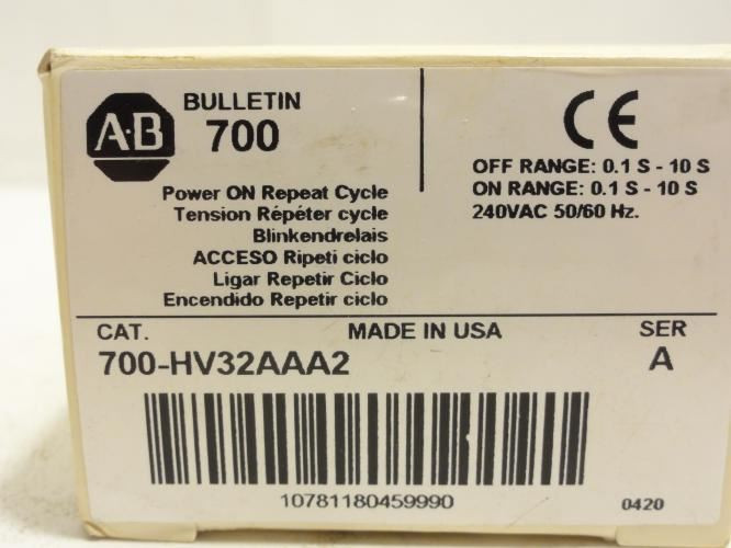 Allen-Bradley 700-HV32AAA2; Timer Relay; 0.1s~10s; 10A; 240VAC
