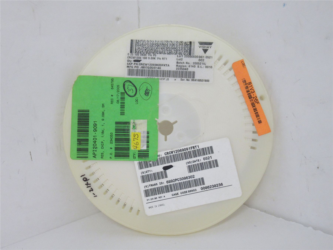 Vishay CRCW12069091FRT1; Lot-4500 SMT Resistor; 9.09kOhm