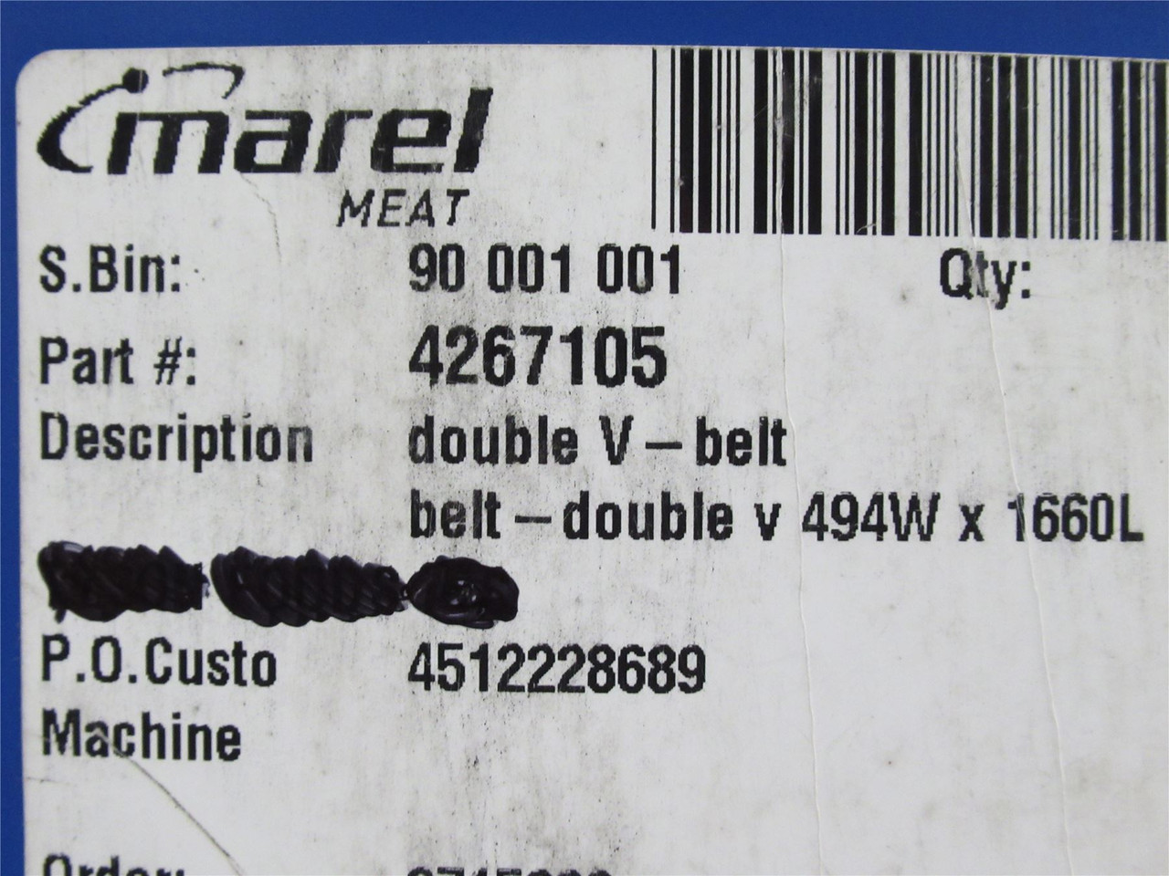 Marel 4267105; Conveyor Double V-Belt; 494mmW X 1160mmL
