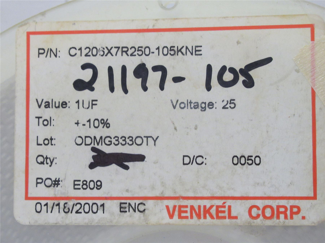 Venkel C1206X7R250-105KNE; Lot-2800 Chip Capacitor; 25V