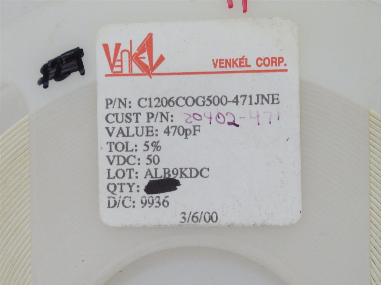Venkel C1206COG500-471JNE; Lot-2800 SMD Capacitor; 470pF