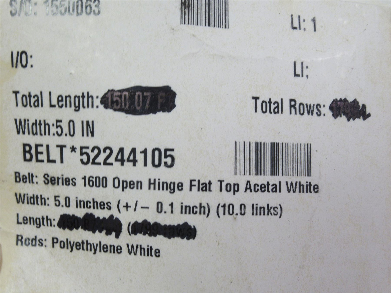 Intralox  52389337-27; Series 1600 Flat Top Belt 27'ft x 5"W