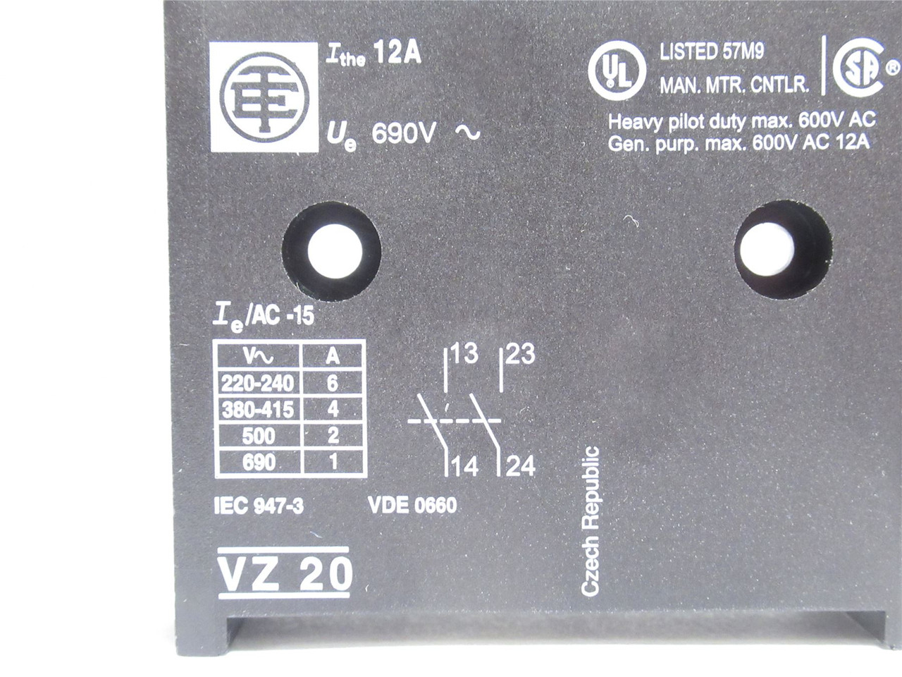 Telemecanique VZ20; Auxiliary Attachment Contact; 2-NO