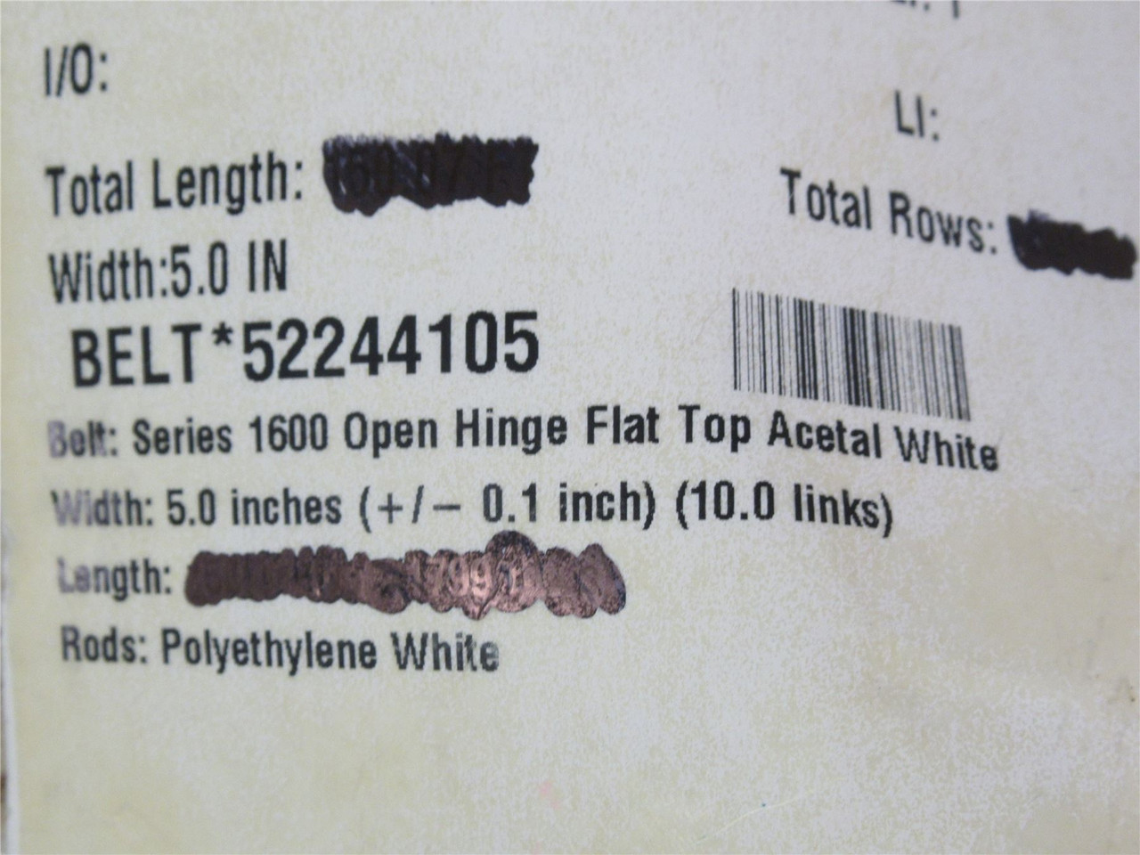 Intralox 52244105-22; Series 1600 Flat Top Belt; 22'L x 5"W