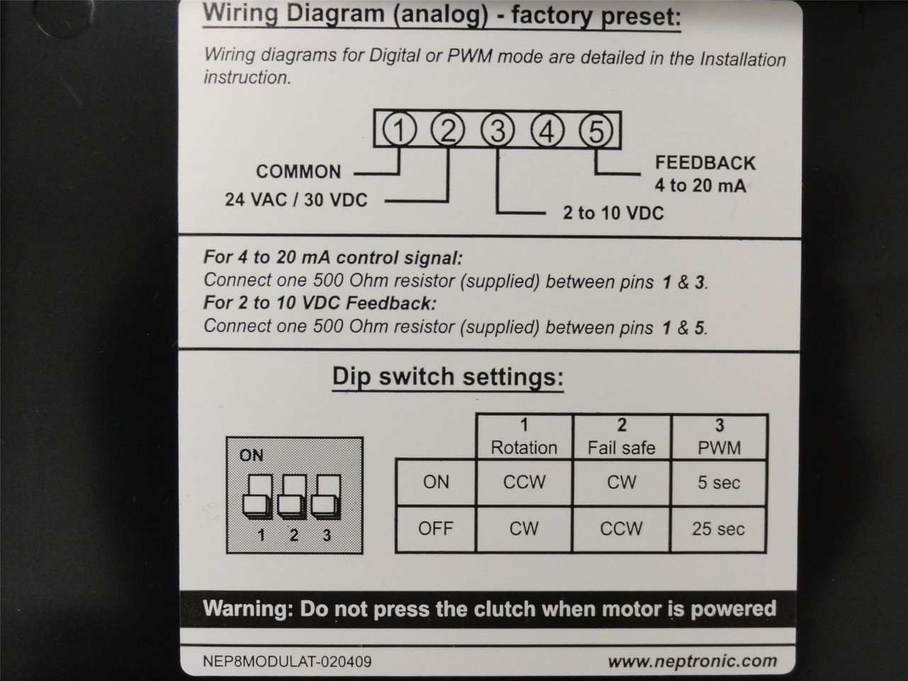 Neptronic RM060; Actuator NO ACCESSORIES 24VAC/30VDC 10VA