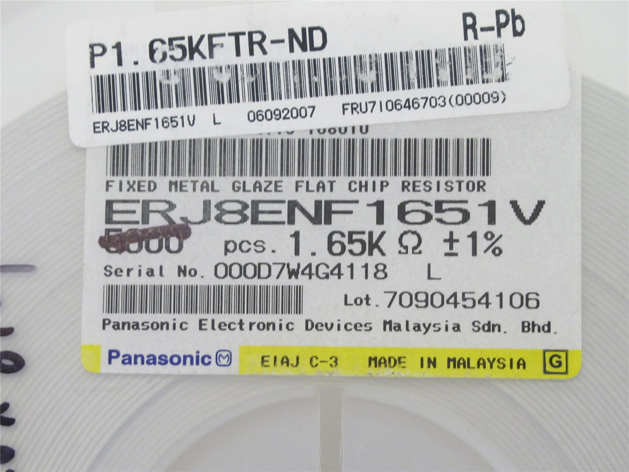 Venkel ERJ-8ENF1651V; Lot-4500 Resistor 1.65kOhm 1% 1/4W 1206