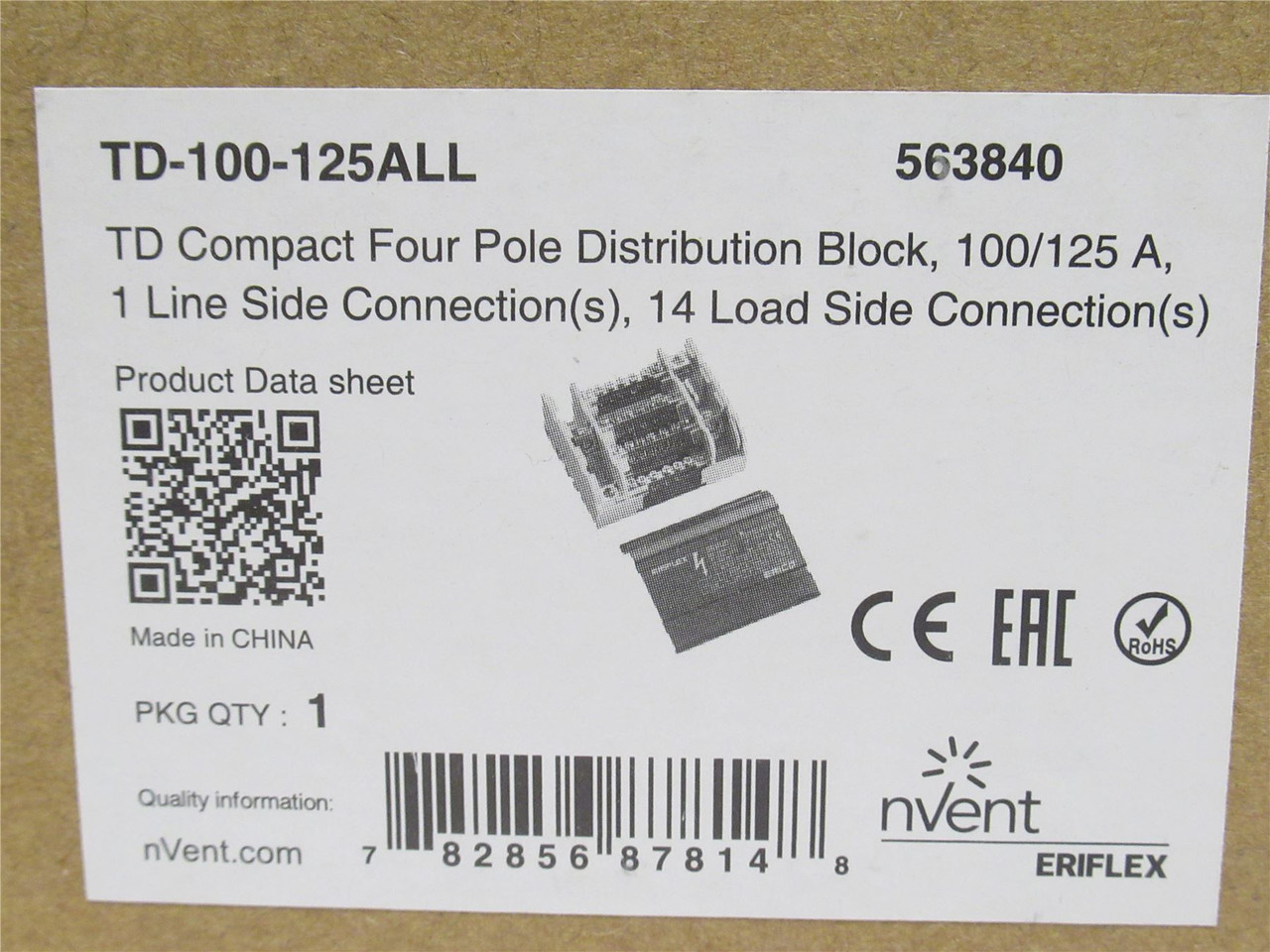 nVent TD-100-125ALL; Distribution Block; 4 Pole; 100/125 Amps
