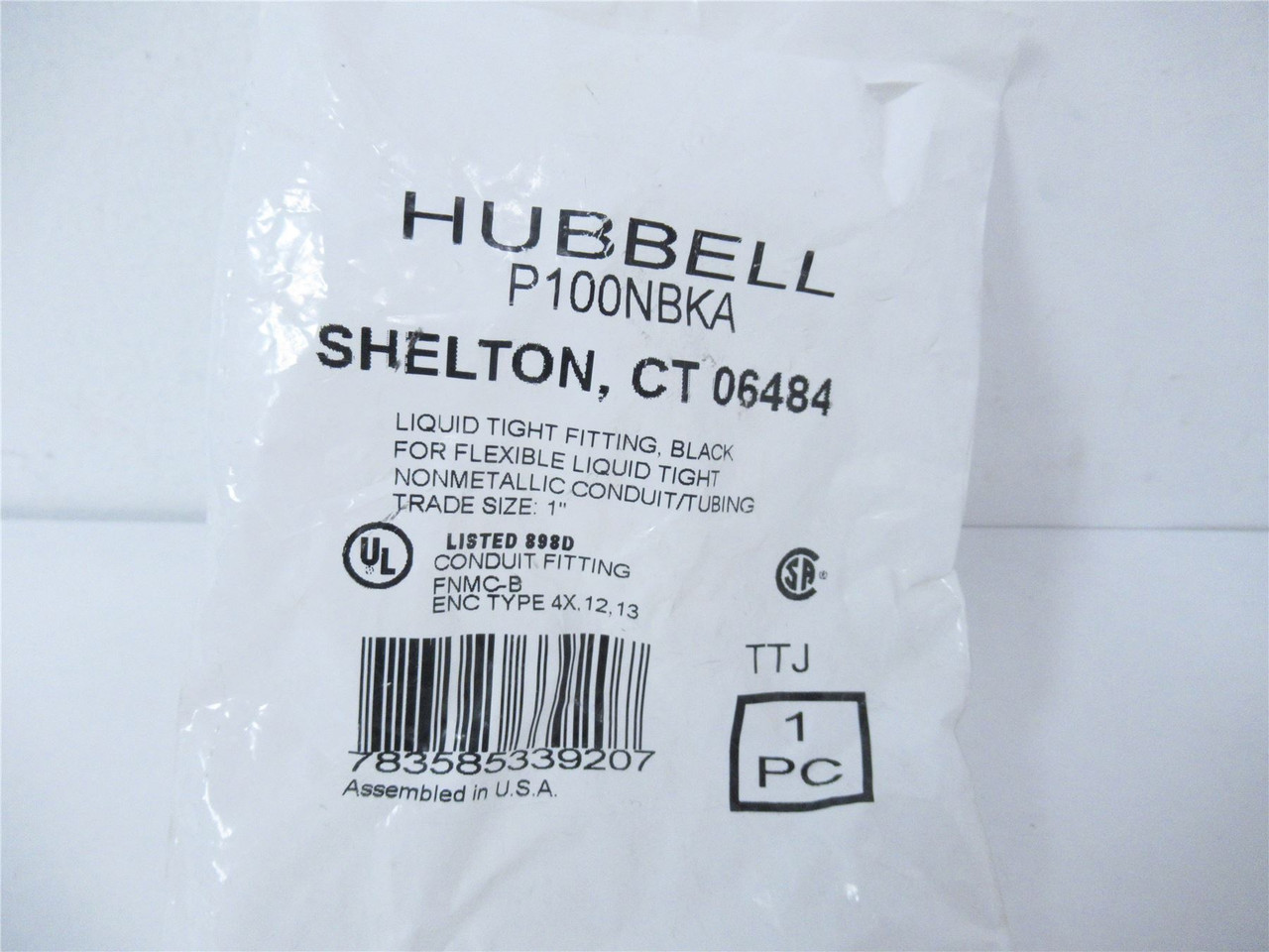 Hubbell P100NBKA; STRAIGHT MALE LT CONN 1 IN NM BLACK