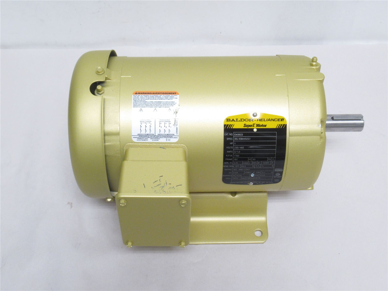 Baldor EM3603; U Frame Motor 1HP 230/460V; 1760RPM; 3PH; 60Hz