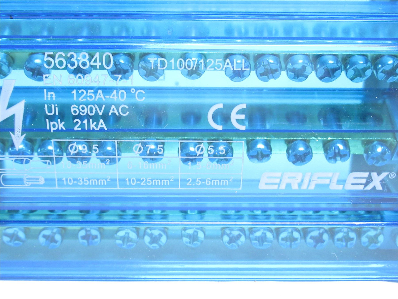 Eriflex 563840; Distribution Block; 4 Pole; 125 Amps; 690VAC