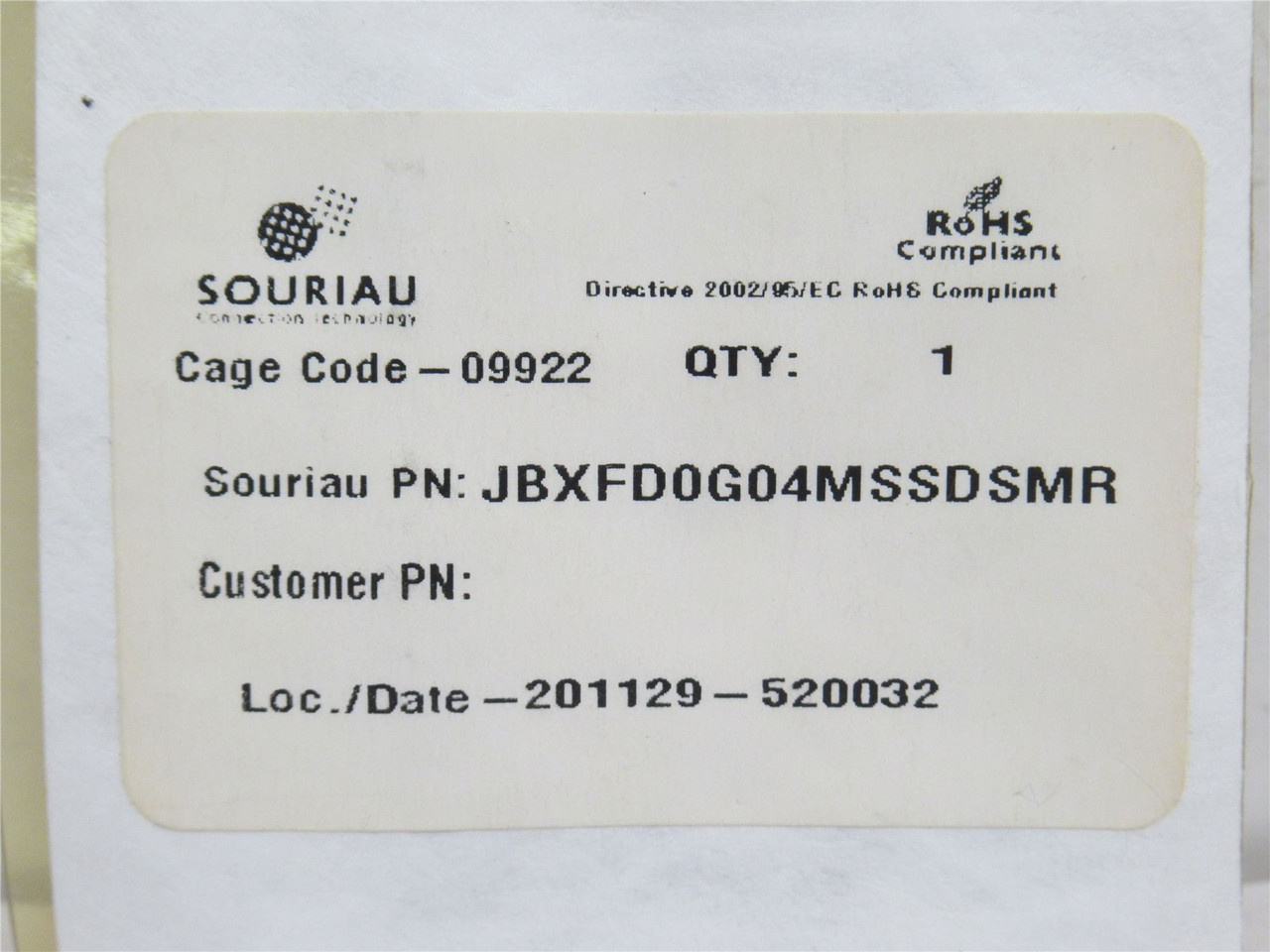 SOURIAU JBXFD0G04MSSDSMR; Male  Circular Connector Plug